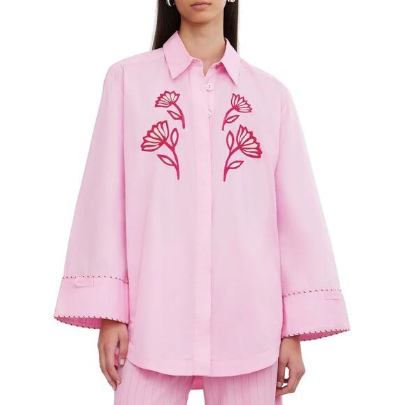 Tuckernuck Tops - Tuckernuck Embroidered Pink Floss Wren Shirt Size 4